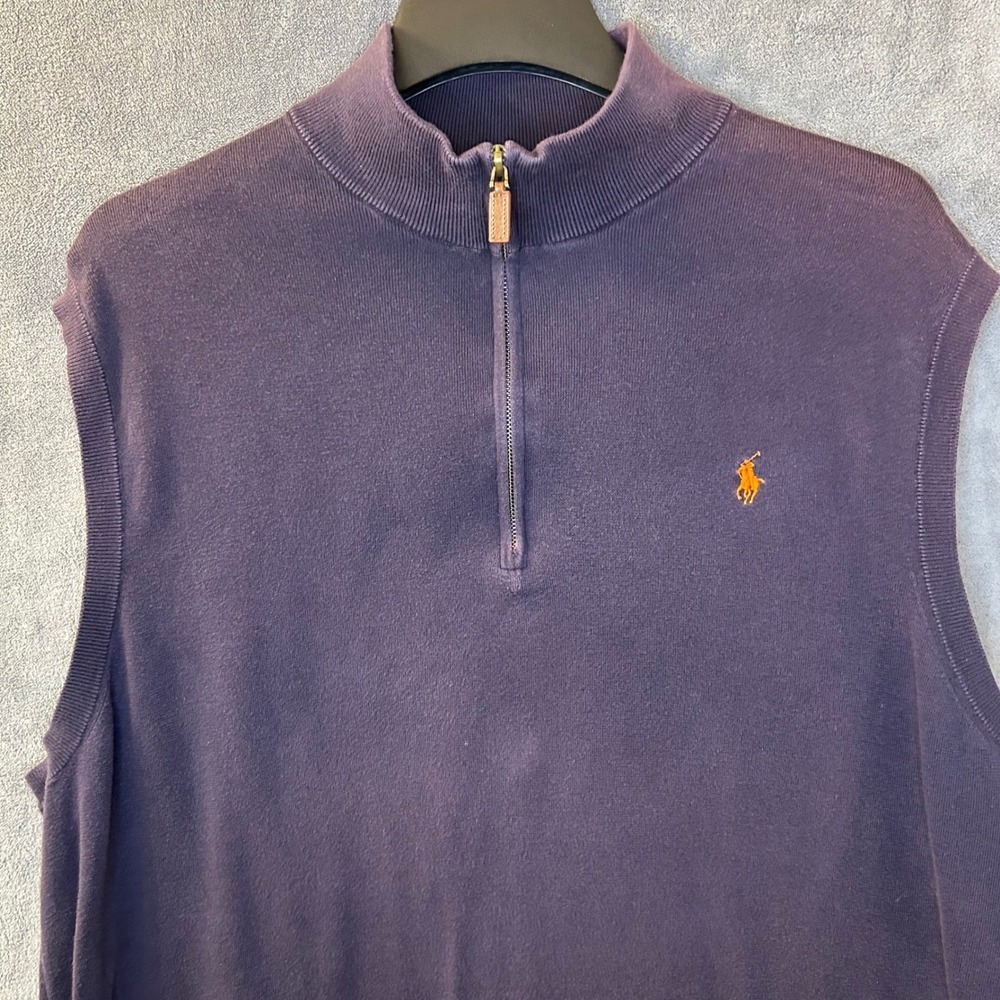 Polo Ralph Lauren Mens 2XL Pima Cotton Quarter Zip Sweater Vest Orange Pony - Picture 5 of 10